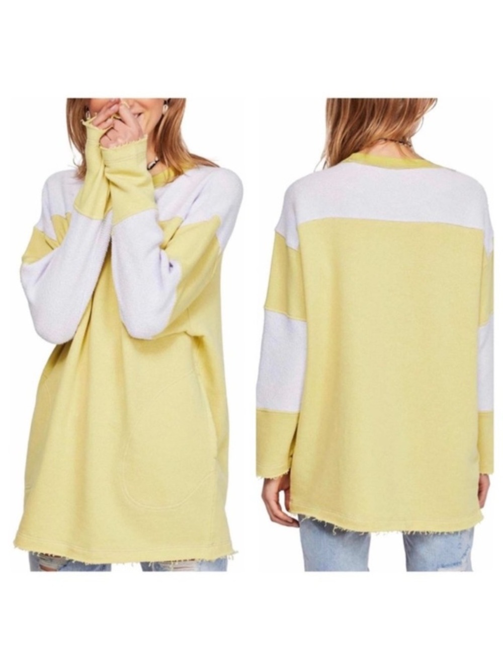 Free People Yellow Jordan Colorblock Sweatshirt